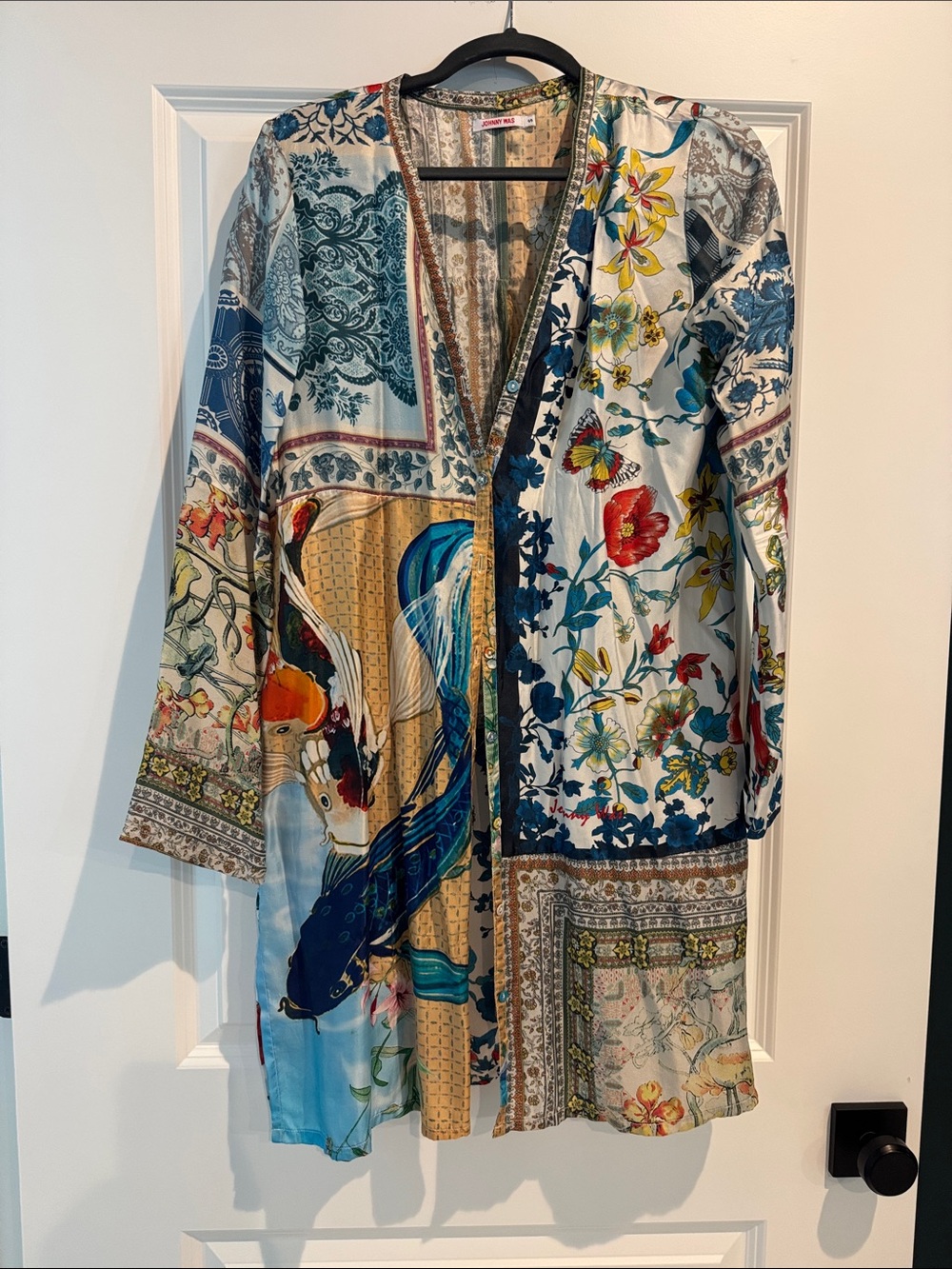 Johnny Was Multicolor Floral & Koi Patchwork Long Jacket